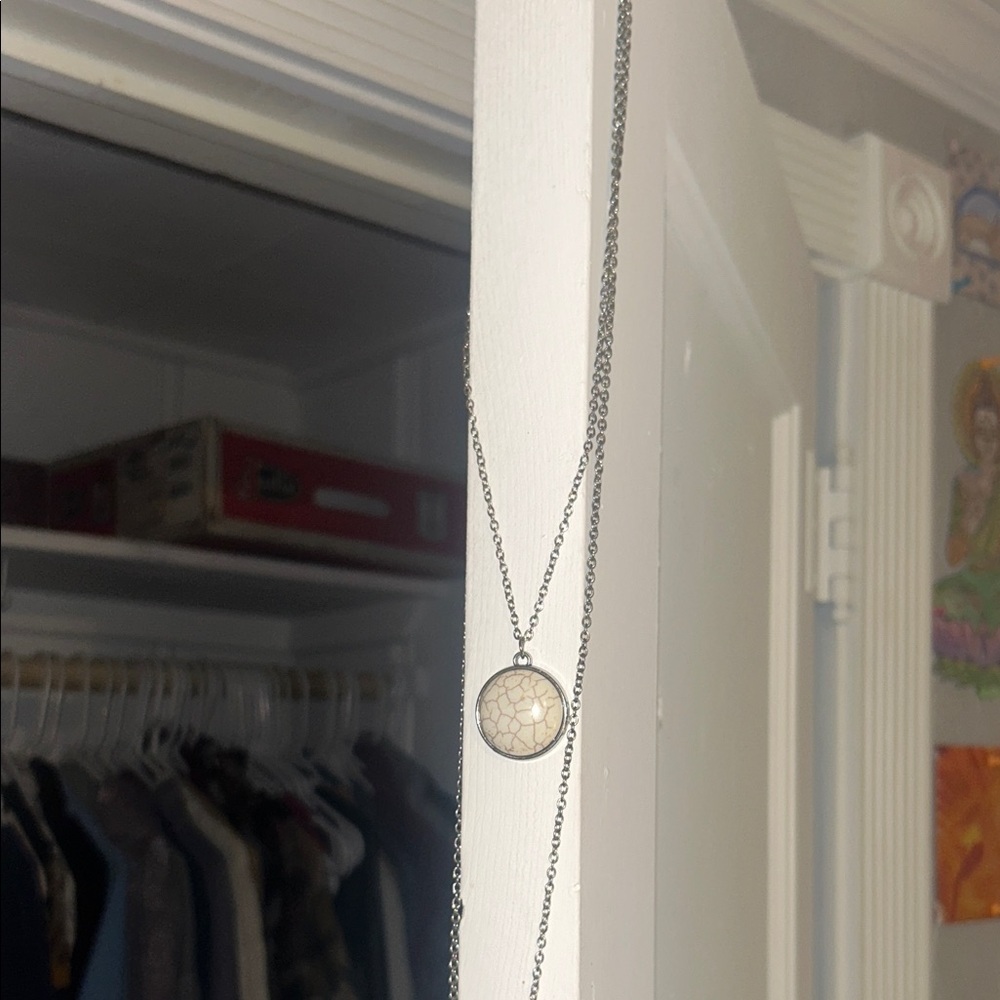 Silver Double Layer Necklace with Pendant
